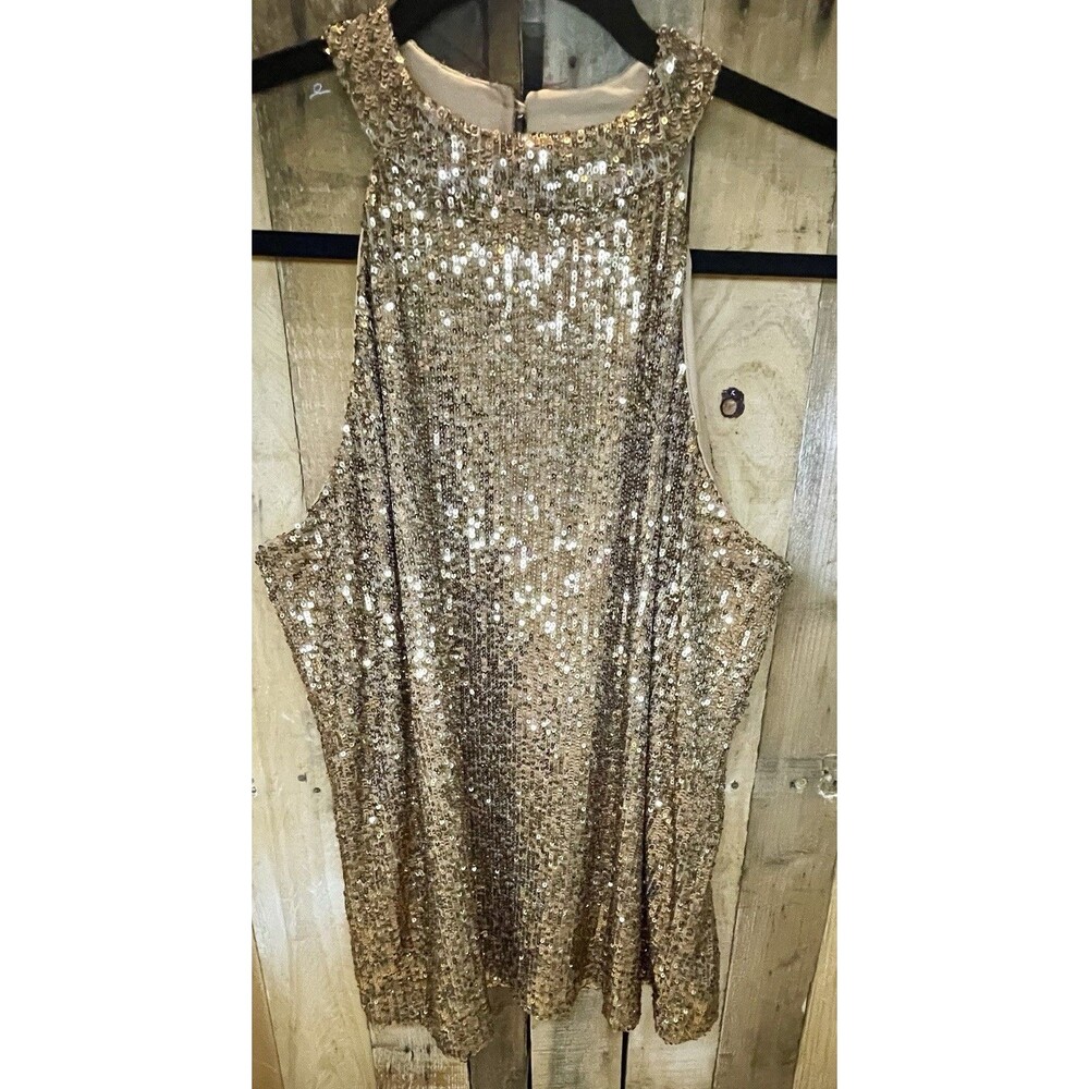 Cable & Gauge Gold Sequin Top SZL Sleeveless Halter Champagne Sparkly